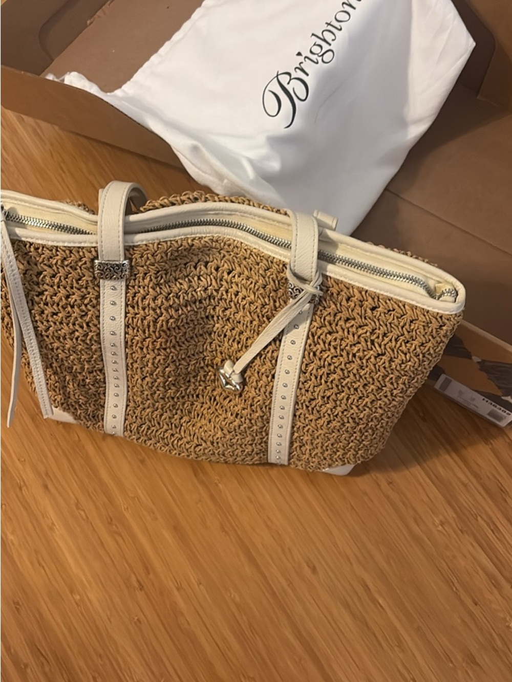 Brighton Natural Straw Tote with Cream Trim